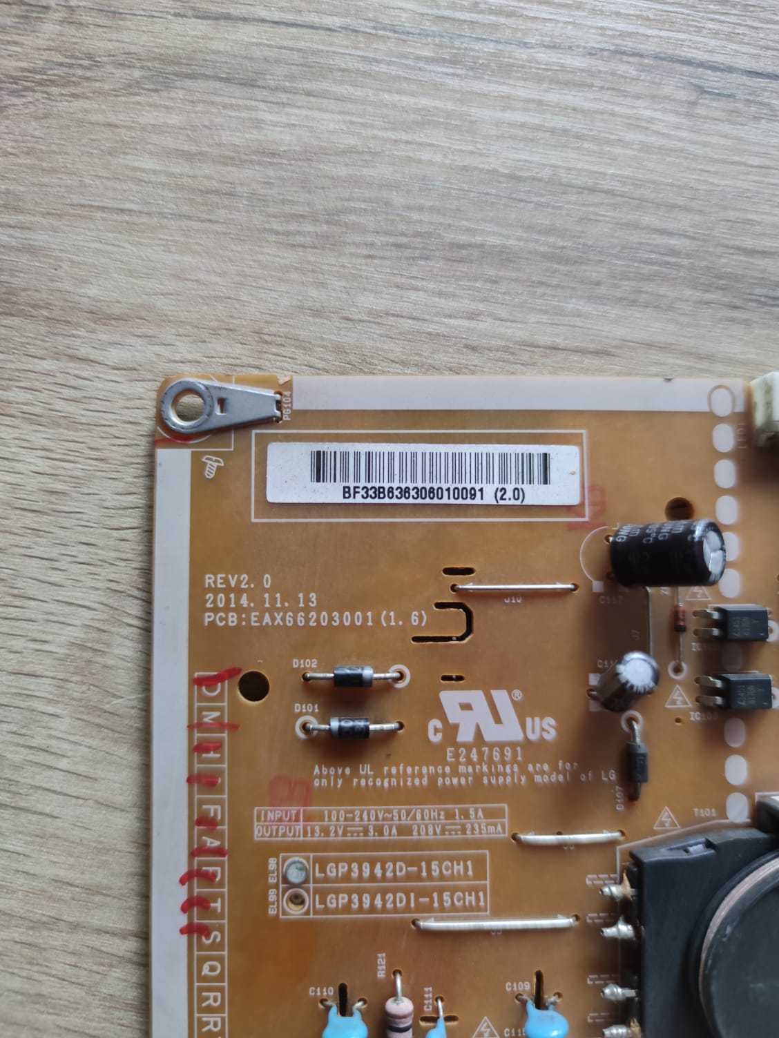 EAX66203001 , 1.6 , REV2.0 , LGP3942D-15CH1 , POWER BOARD , LG BESLEME