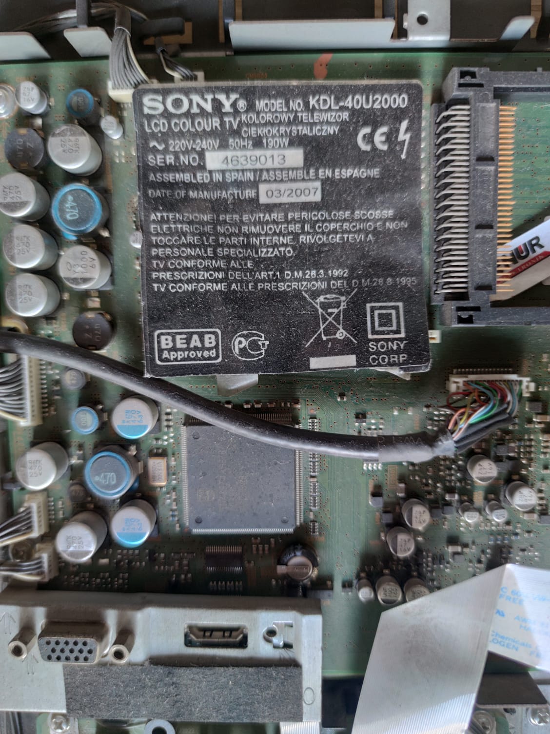1-870-688-13 , A-1189-405-A , LTA400WS-L04 , MAIN KDL-40U2000 , SONY , ANAKART